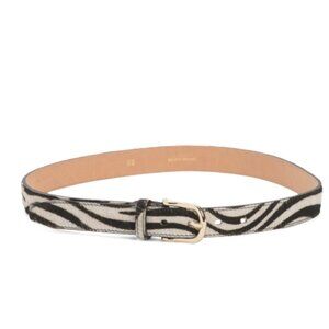 NWT MARLON Made In Italy Genuine Leather Calf Hair Zebra Belt Black White Large